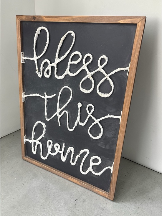 Handcrafted 'Bless This Home' Rope Word Wall Art - Black & White - Picture 2 of 12